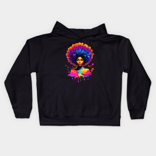 Beautiful Black Woman splash neon watercolor retro 80s Kids Hoodie